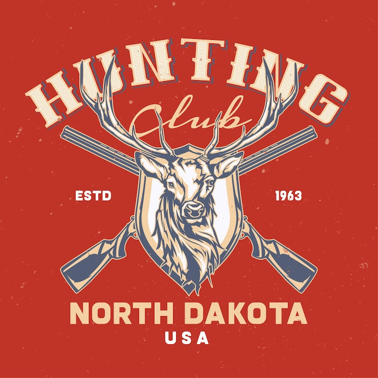 Vector Gratis label with two rifles and deer head with lettering