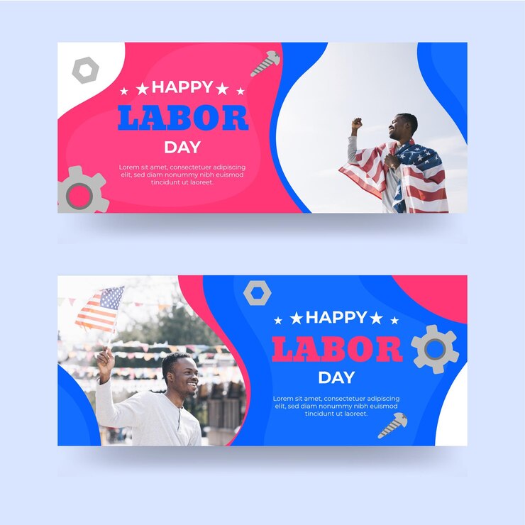 Vector Gratis labor day horizontal banners set with photo