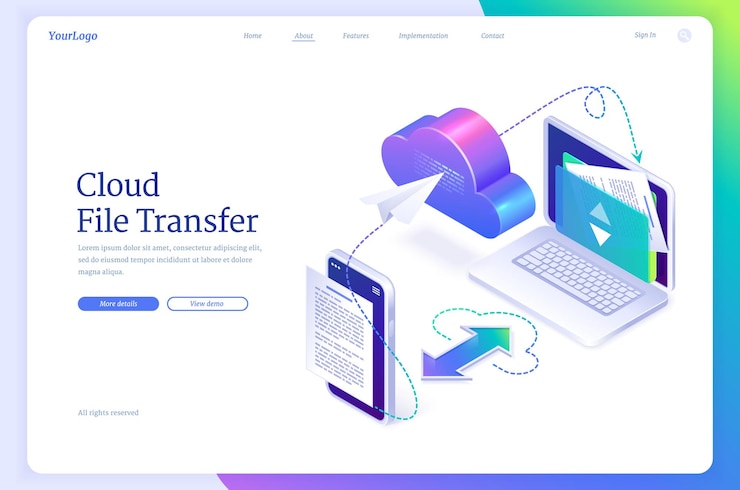 Vector Gratis laman landas isometrik transfer file cloud