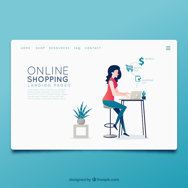 Vector Gratis landing page template with online shopping concept 