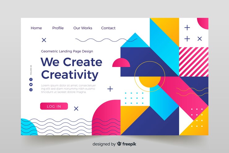 Vector Gratis landing page with colorful geometric aspects