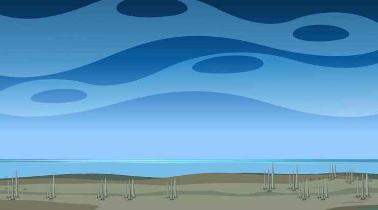 Vector Gratis langit kosong di pemandangan malam dengan lanskap banjir kosong