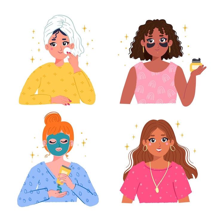 Vector Gratis langkah-langkah untuk rutinitas perawatan kulit wanita