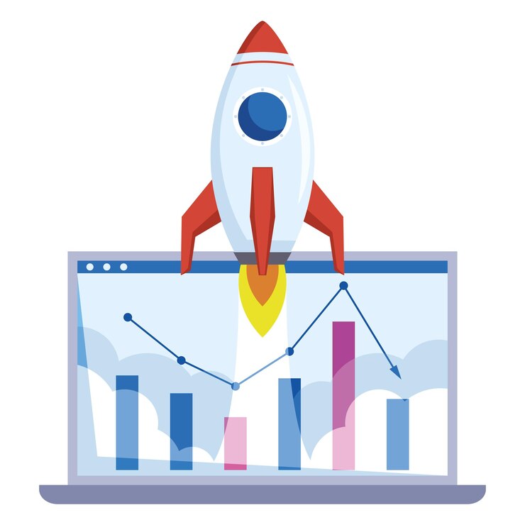 Vector Gratis laptop with rocket start up