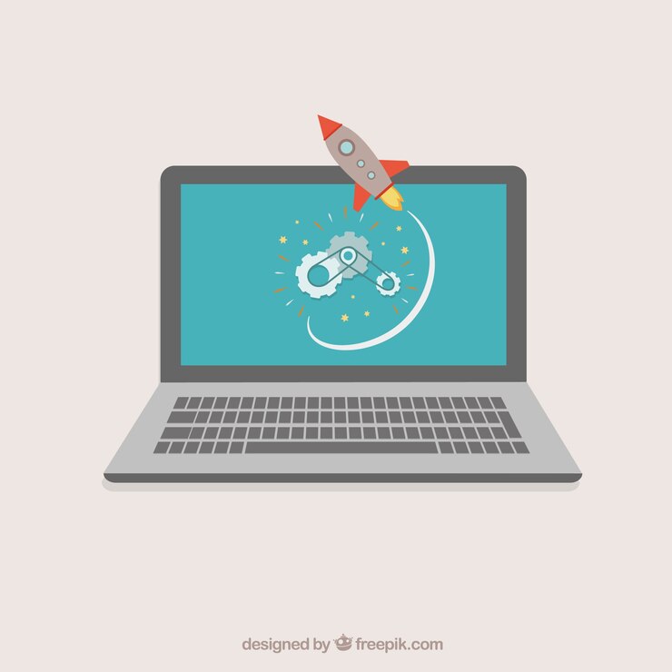 Vector Gratis laptop with rocket
