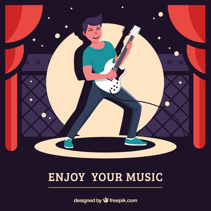 Vector Gratis latar belakang anak laki-laki bermain gitar