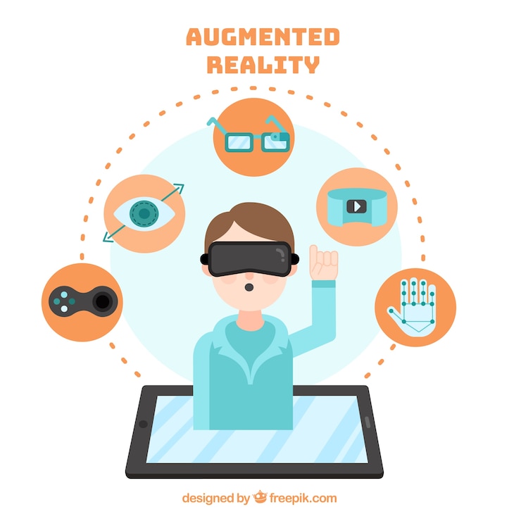 Vector Gratis latar belakang augmented reality dengan perangkat