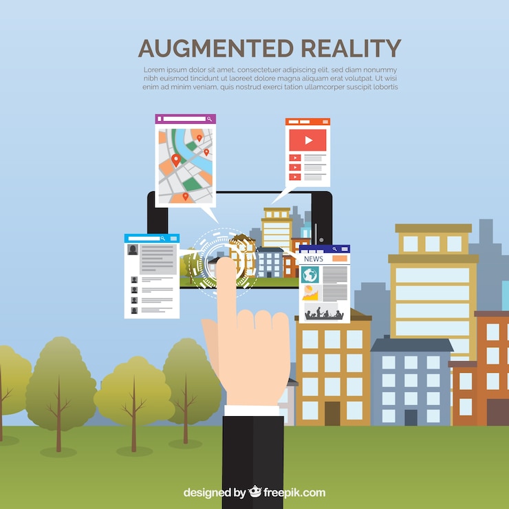 Vector Gratis latar belakang augmented reality dengan perangkat