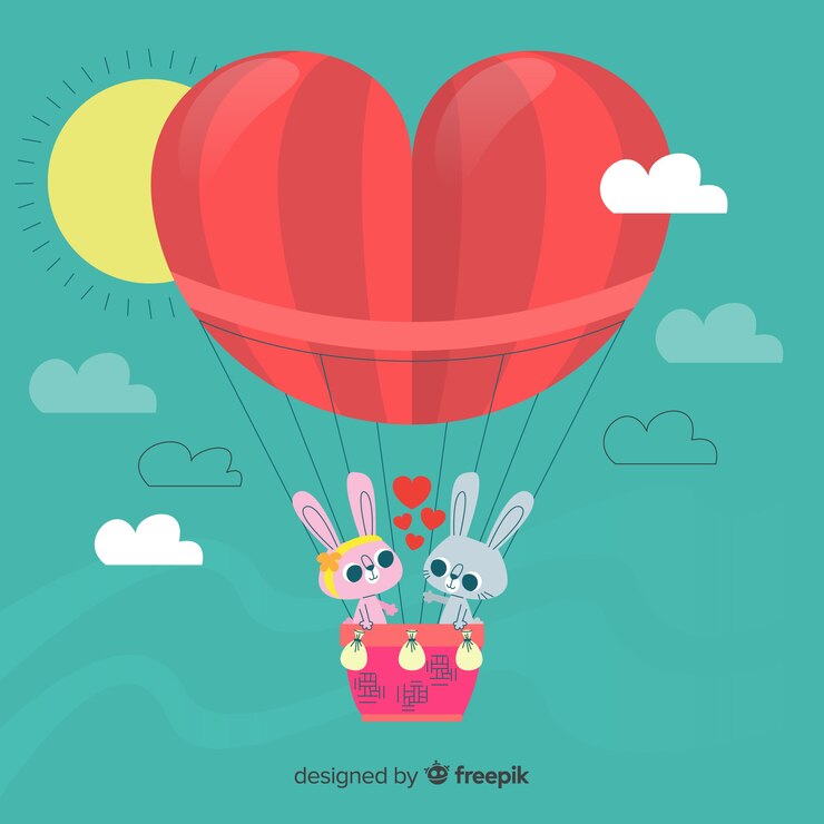 Vector Gratis latar belakang balon udara panas berbentuk hati
