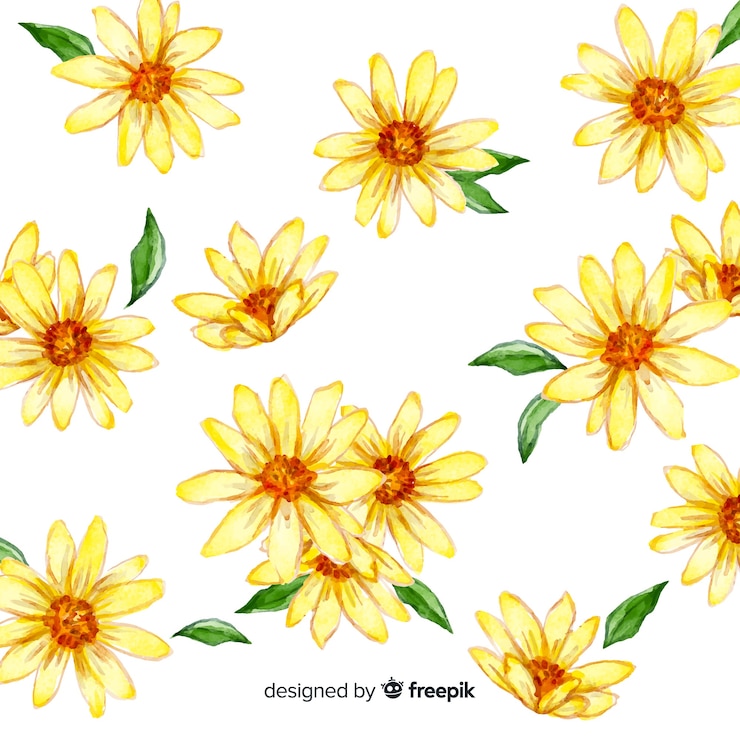 Vector Gratis latar belakang bunga dan daun daisy cat air