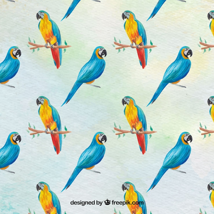 Vector Gratis latar belakang burung beo cat air