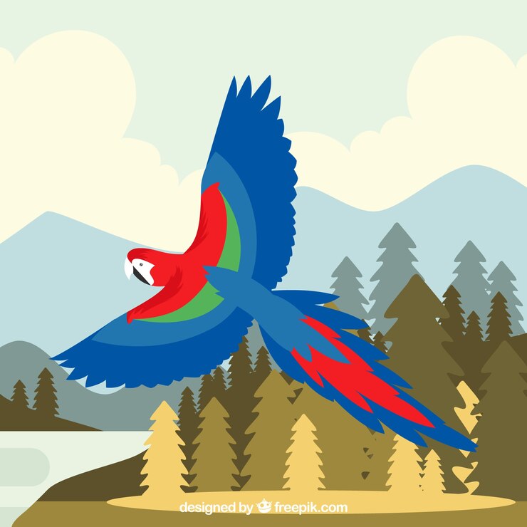 Vector Gratis latar belakang burung beo terbang