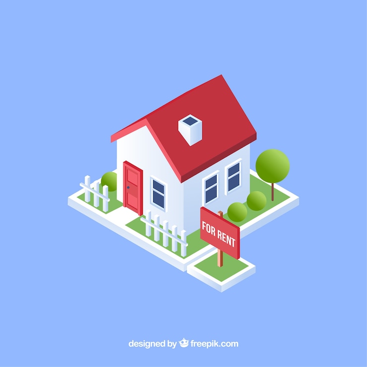 Vector Gratis latar belakang datar dengan rumah untuk disewakan