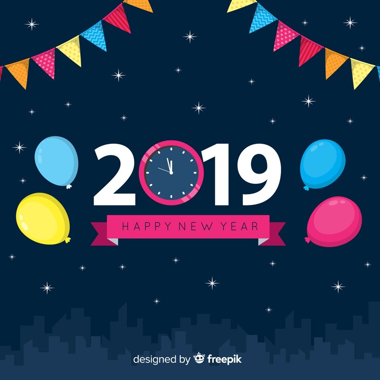 Vector Gratis latar belakang datar tahun baru 2019