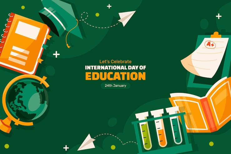 Vector Gratis latar belakang datar untuk hari pendidikan internasional