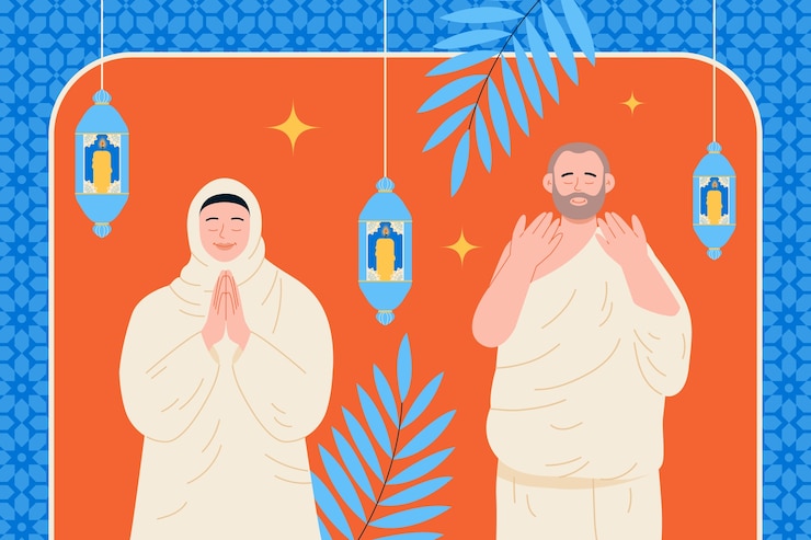 Vector Gratis latar belakang datar untuk ziarah haji islam