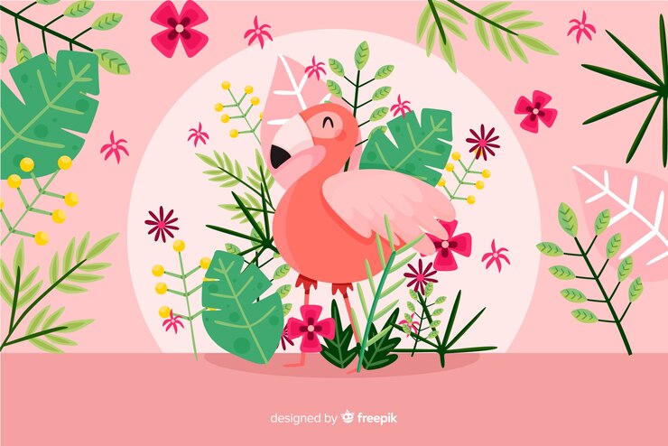Vector Gratis latar belakang daun dan burung tropis 2d