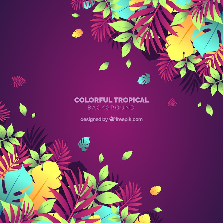 Vector Gratis latar belakang daun tropis penuh warna