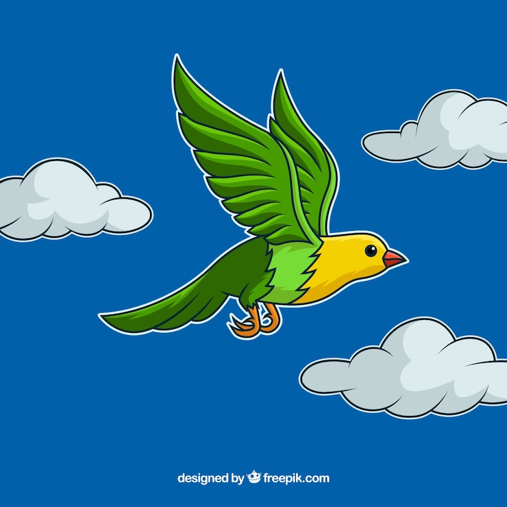 Vector Gratis latar belakang dengan burung hijau terbang