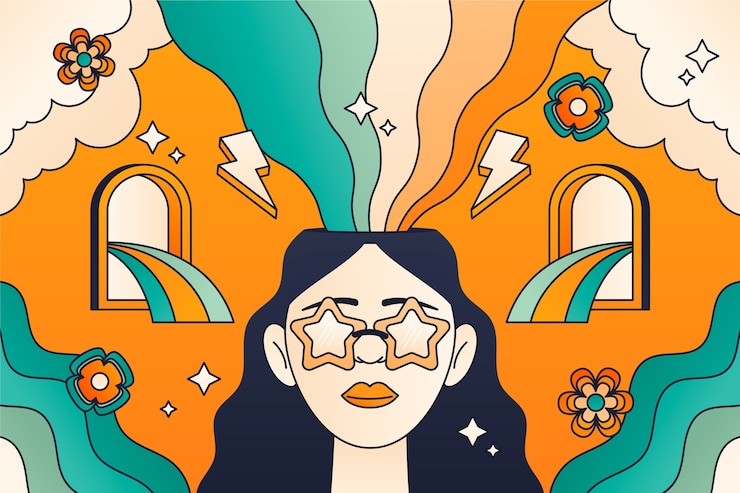 Vector Gratis latar belakang desain datar retro 60-an 70-an