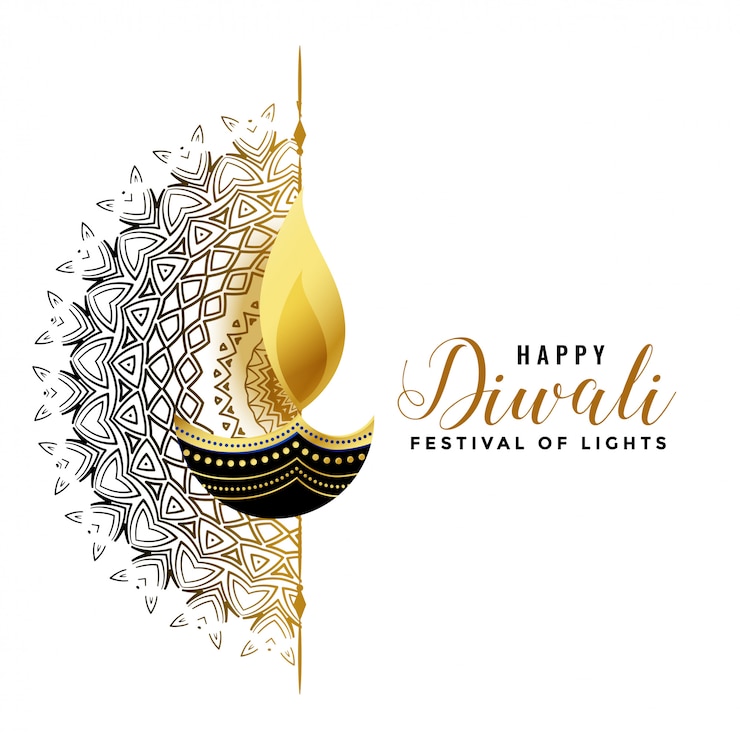 Vector Gratis latar belakang diwali putih dengan diya emas