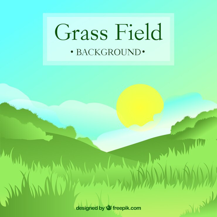 Vector Gratis latar belakang fantastis dengan ladang rumput dan matahari