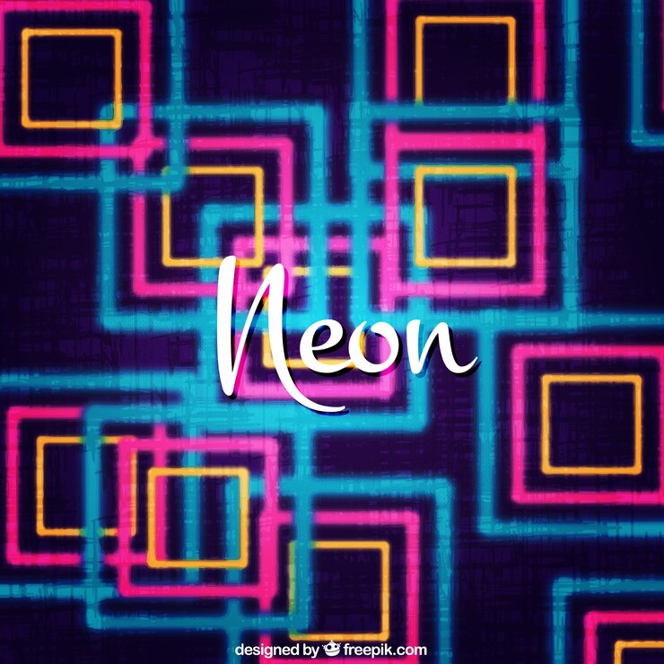 Vector Gratis latar belakang fantastis lampu neon dengan bentuk persegi