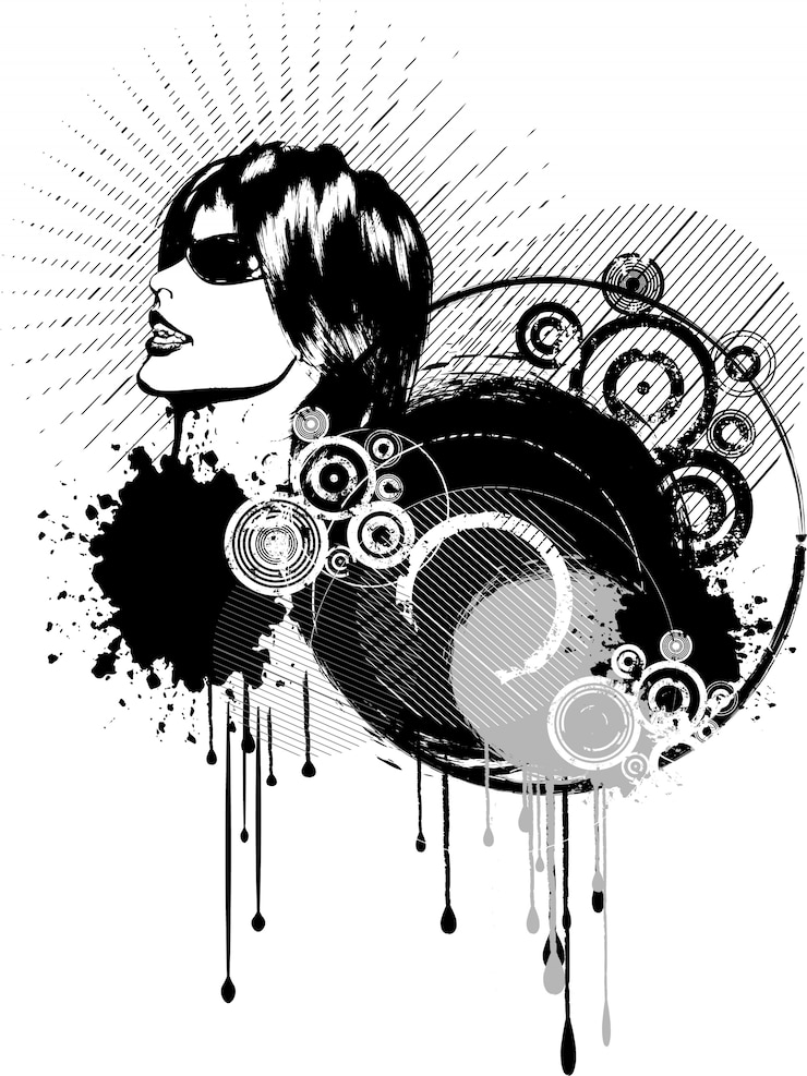 Vector Gratis latar belakang grunge dengan wanita trendi