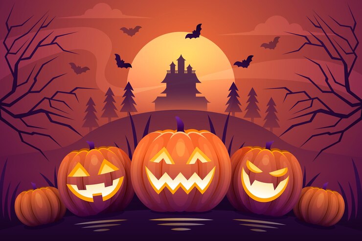 Vector Gratis latar belakang halloween dalam desain datar