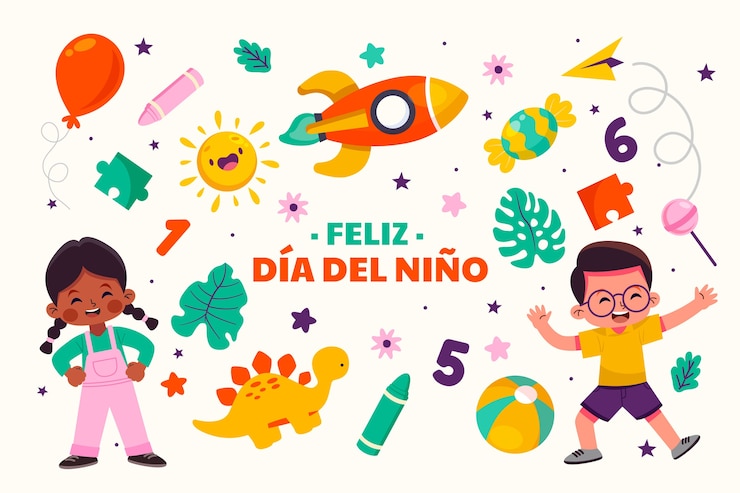 Vector Gratis latar belakang hari anak-anak datar dalam bahasa spanyol