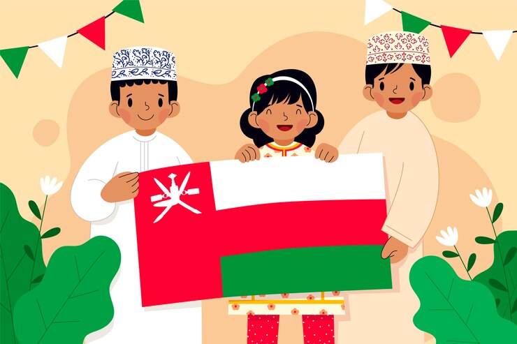 Vector Gratis latar belakang hari nasional oman datar yang digambar tangan