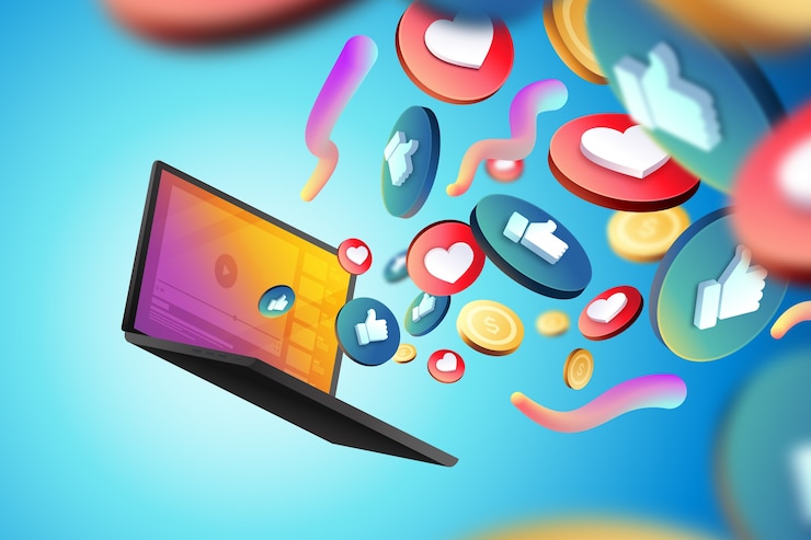 Vector Gratis latar belakang ikon media sosial 3d