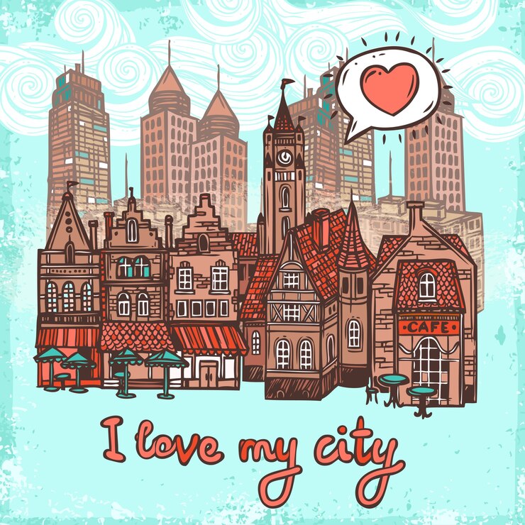 Vector Gratis latar belakang kota sketsa