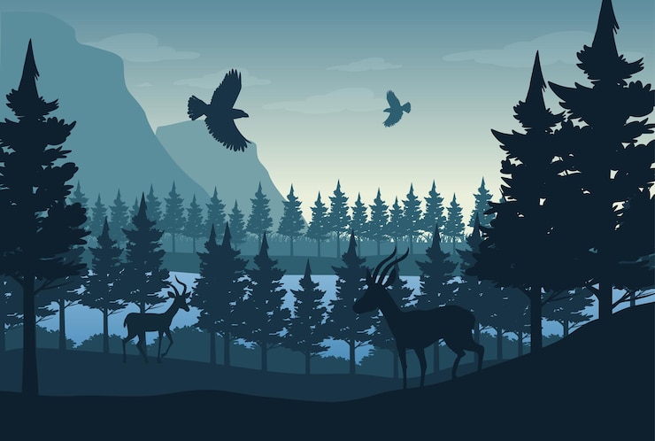 Vector Gratis latar belakang lanskap hutan siluet