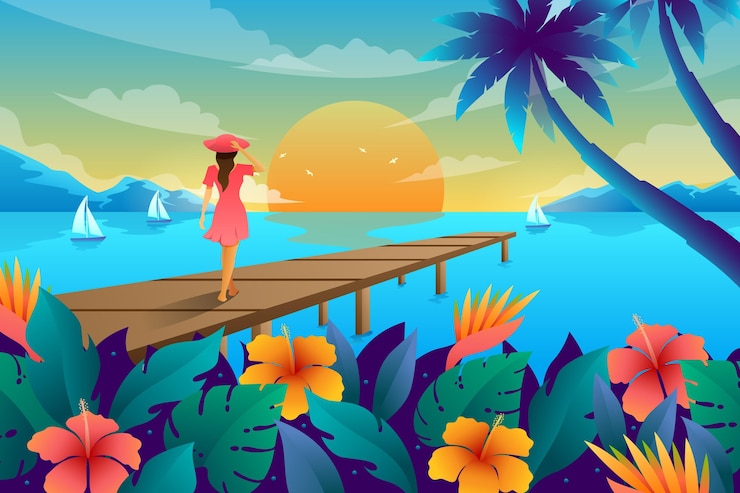 Vector Gratis latar belakang lanskap musim panas