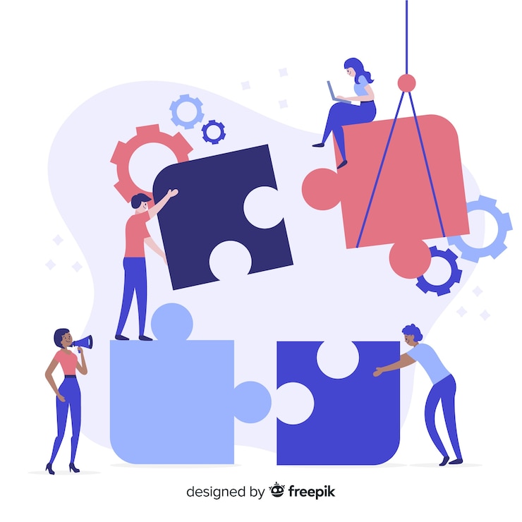 Vector Gratis latar belakang orang menghubungkan potongan puzzle