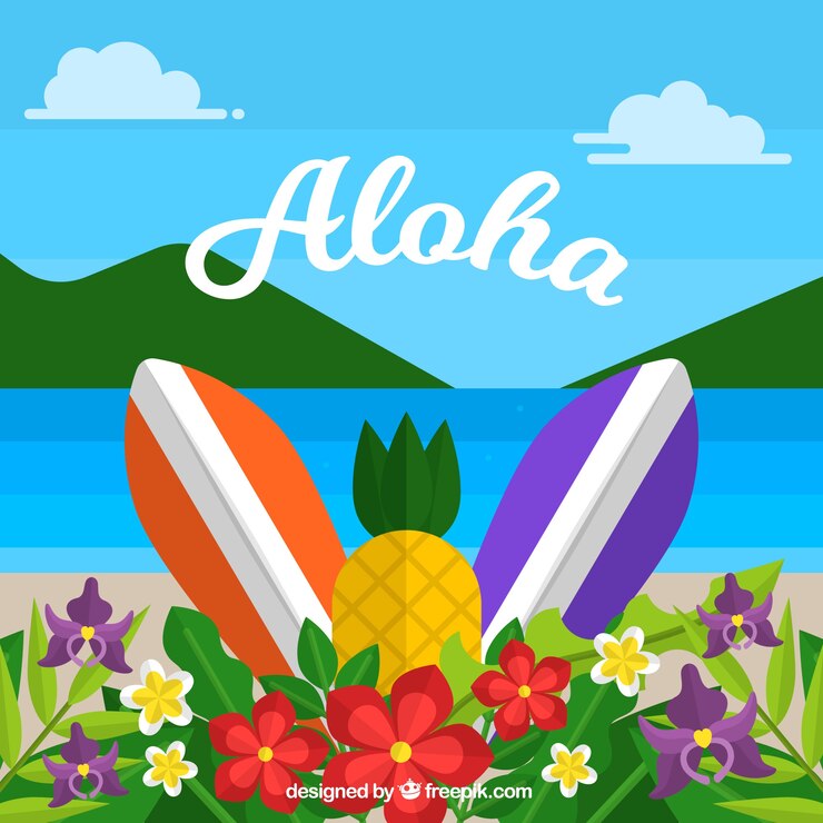 Vector Gratis latar belakang pantai aloha desain datar