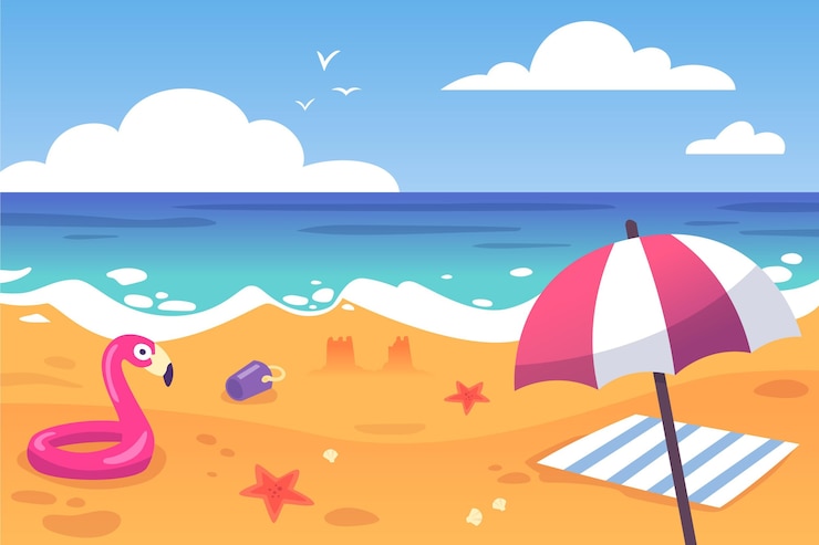 Vector Gratis latar belakang payung pantai dan pelampung musim panas