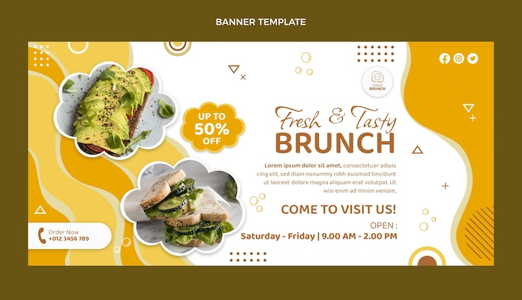 Vector Gratis latar belakang penjualan brunch lezat dengan desain datar