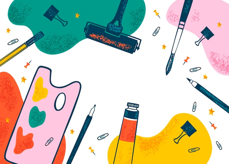 Vector Gratis latar belakang perlengkapan seni yang digambar tangan