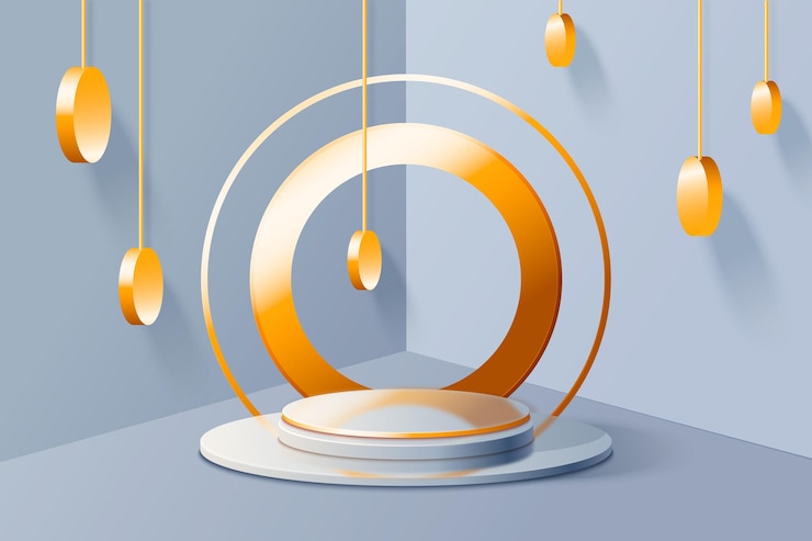 Vector Gratis latar belakang podium 3d dengan elemen emas