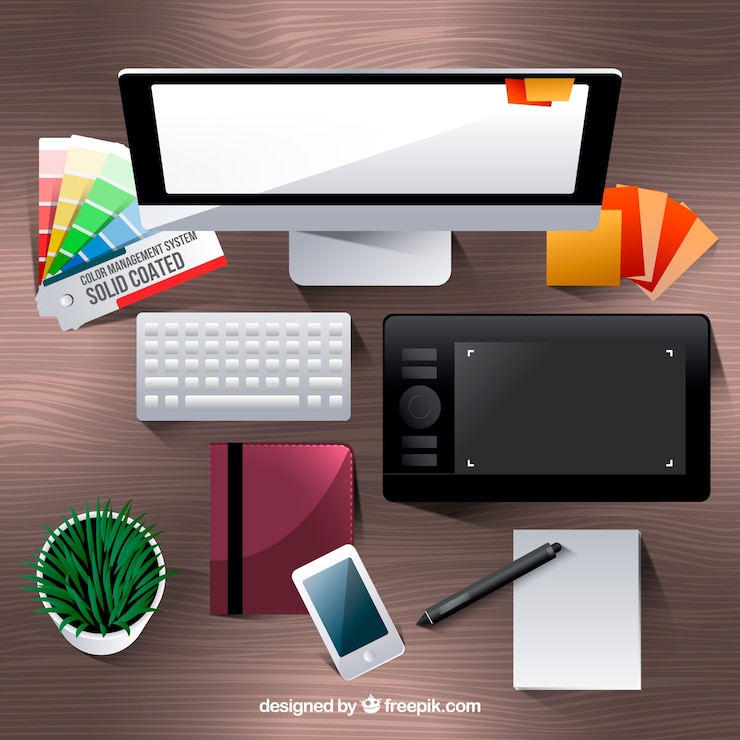 Vector Gratis latar belakang ruang kerja desain grafis