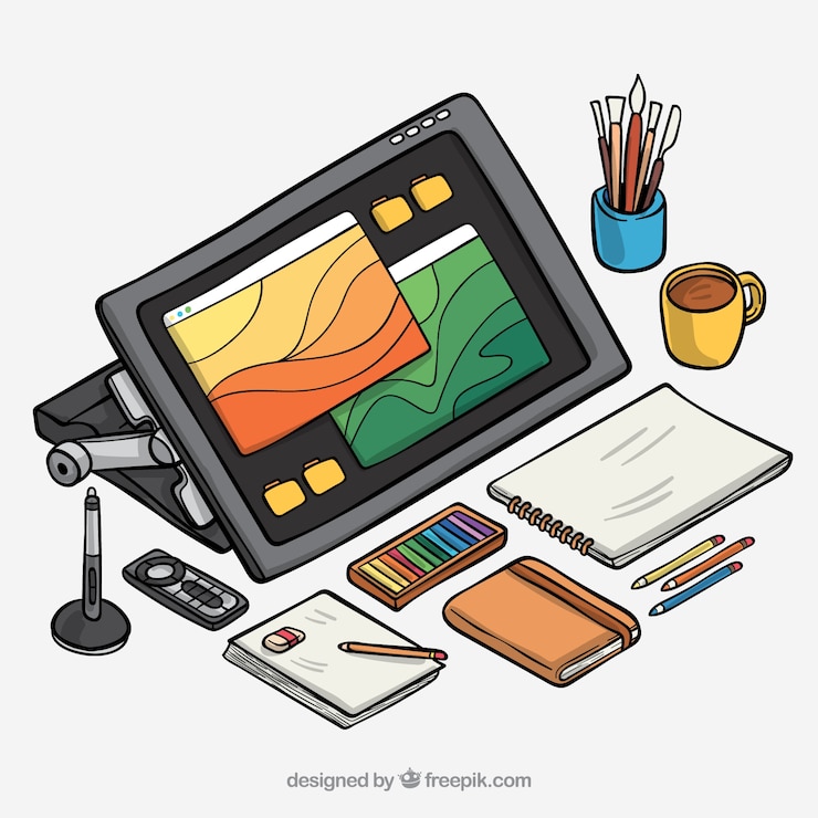 Vector Gratis latar belakang ruang kerja desain grafis