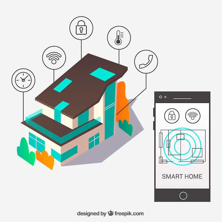 Vector Gratis latar belakang rumah pintar dengan kontrol smartphone