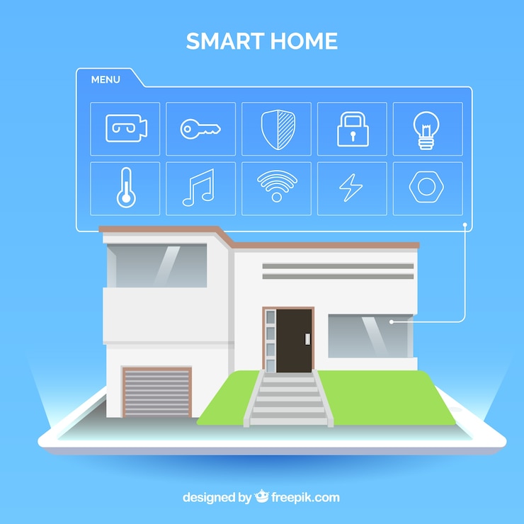 Vector Gratis latar belakang rumah pintar dengan perangkat