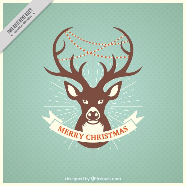 Vector Gratis latar belakang rusa kutub vintage dengan pesan selamat natal