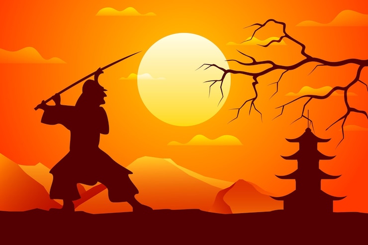 Vector Gratis latar belakang siluet samurai gradien