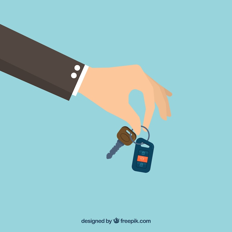 Vector Gratis latar belakang tangan datar memegang kunci mobil