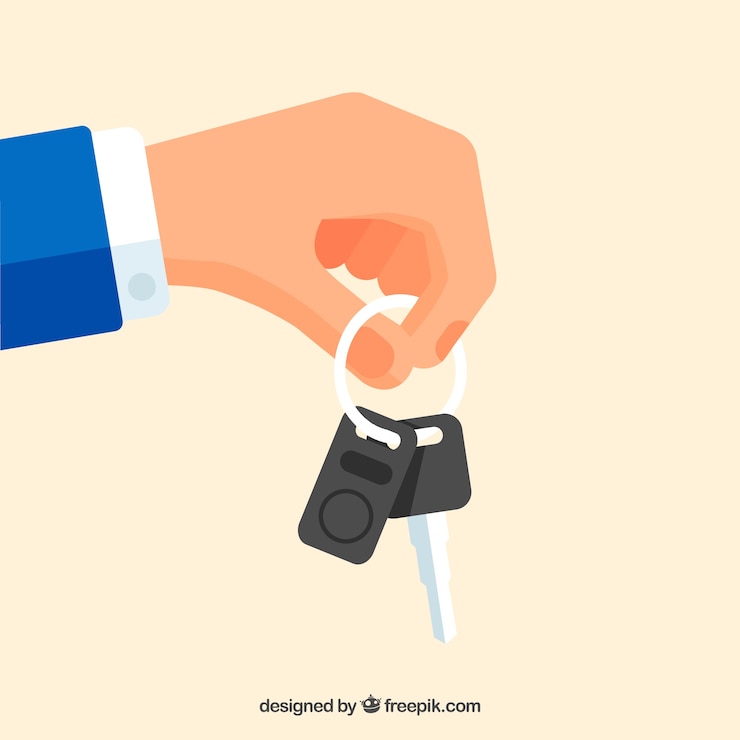 Vector Gratis latar belakang tangan datar memegang kunci mobil