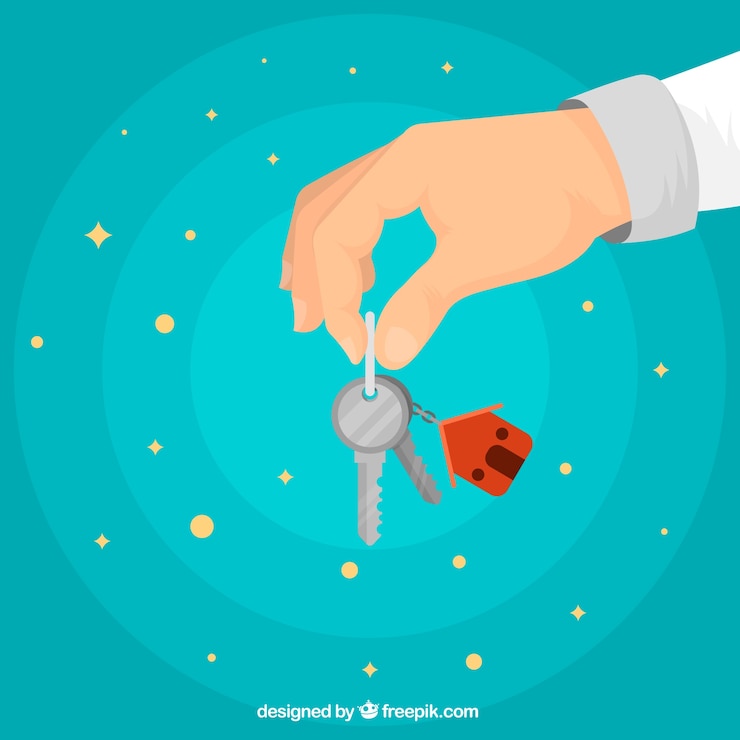 Vector Gratis latar belakang tangan datar memegang kunci rumah